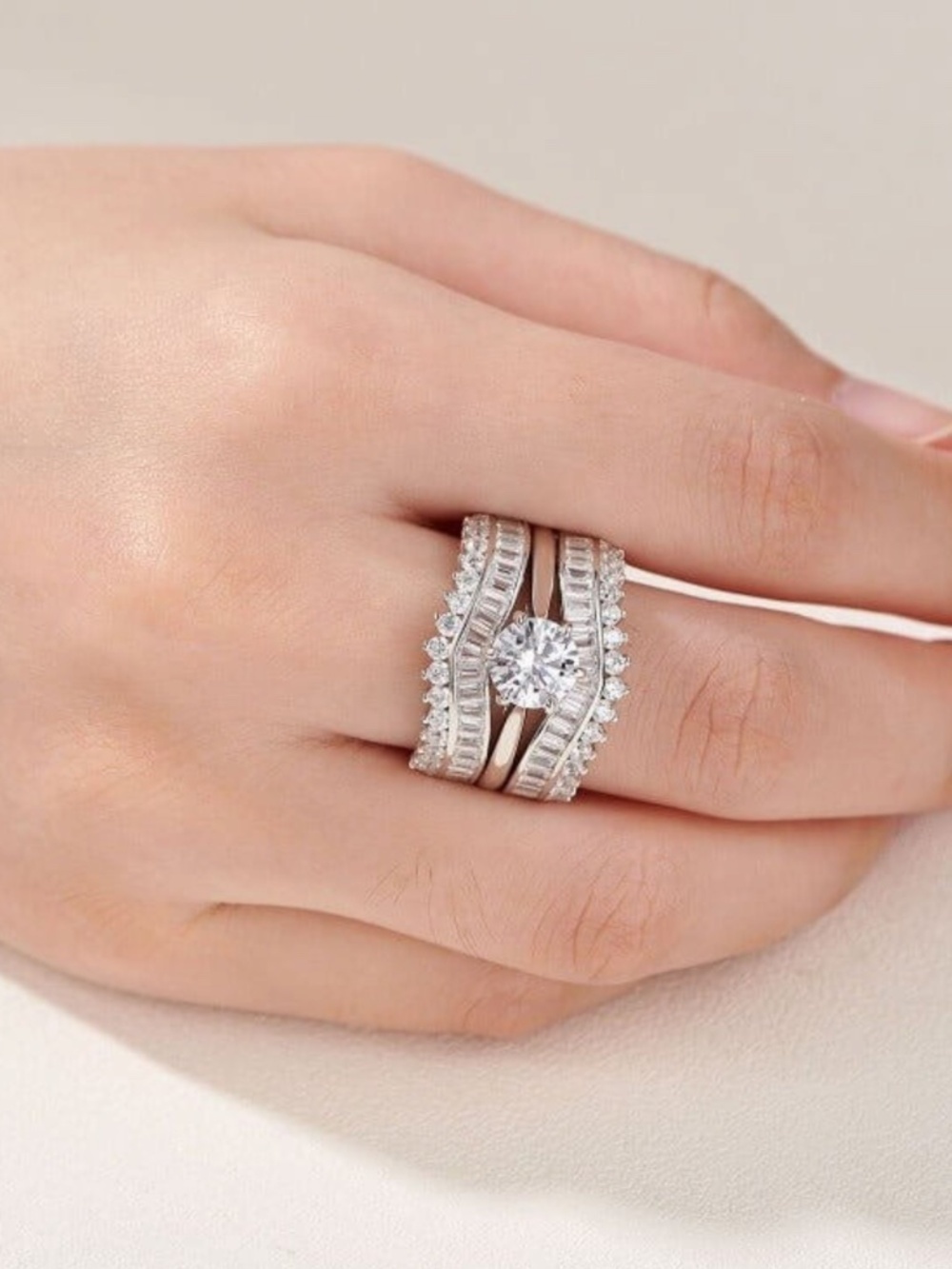 3pc CZ Statement Ring Set – Stackable Bands NWT - Picture 2 of 2
